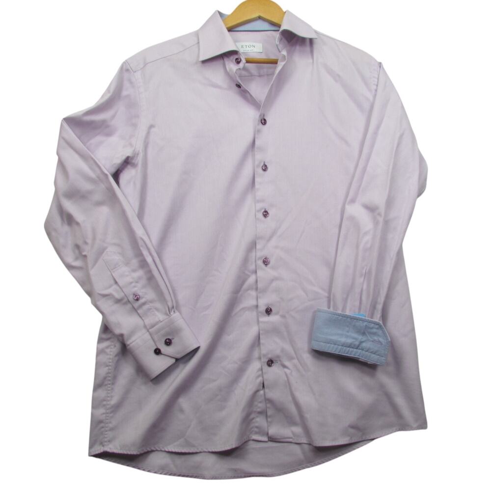 Eton‎ Shirt Men's Large Herringbone Dress Button Up Custom Made Tailored Formal